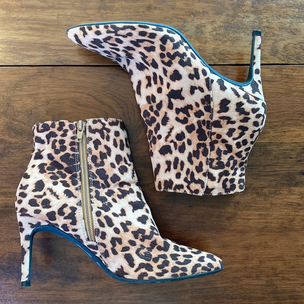 Express Leopard Print Thin Heeled Booties - 7 - image 1